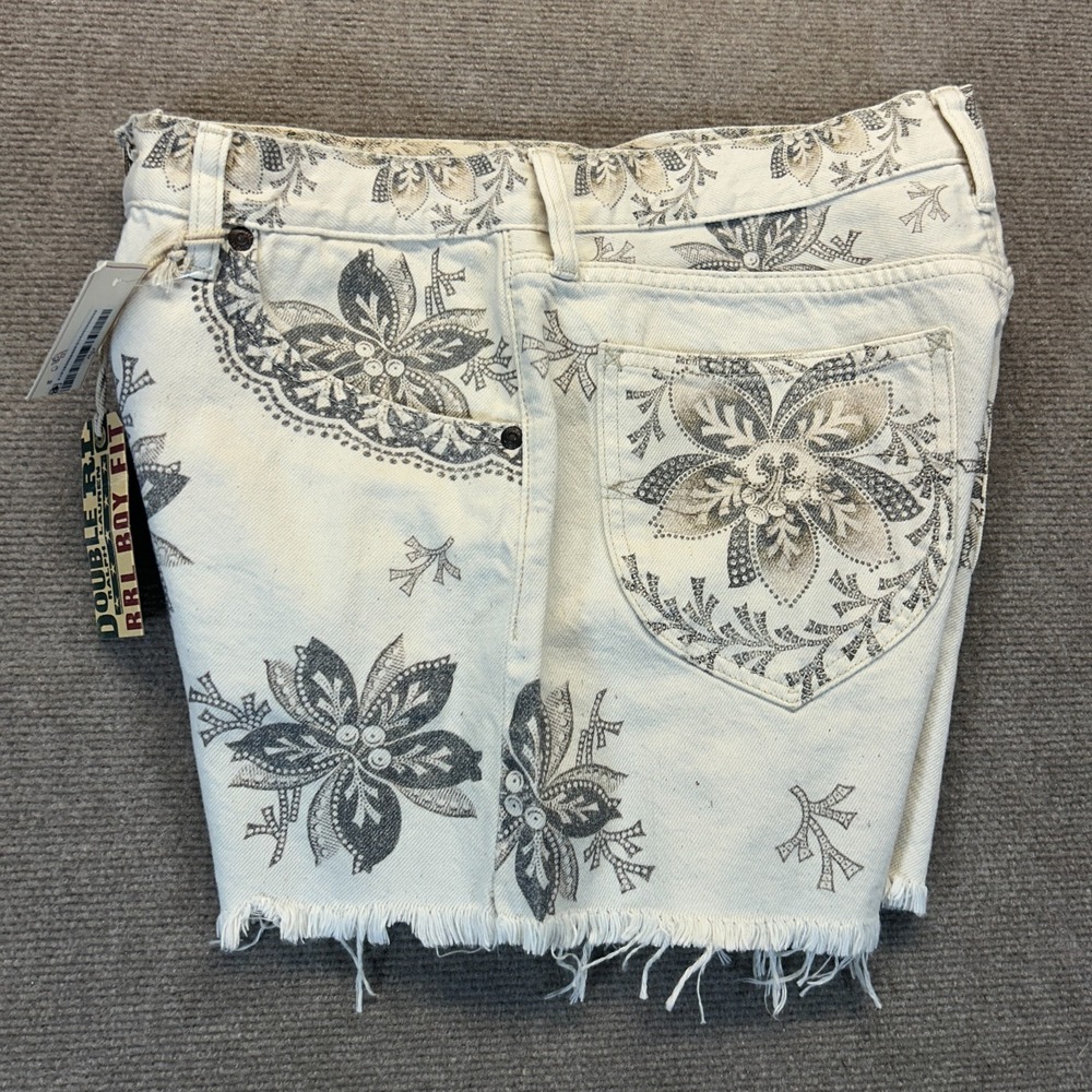Double RL Denim Shorts Women's 28 RRL Boy Fit Brylee Floral Print Raw Hem 4" NEW - Picture 11 of 16